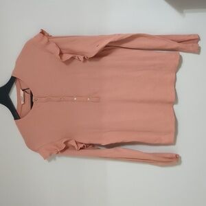 Paris Doux peach color ribbed long sleeve button down tee medium